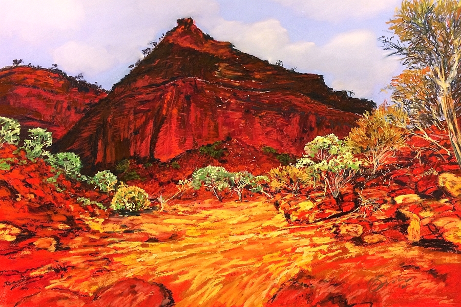 Temple Gorge, Kennedy Ranges, Upper Gascoyne, Western Australia,Imressionist, Red Centre, Pindan, Pastel, John Darcey